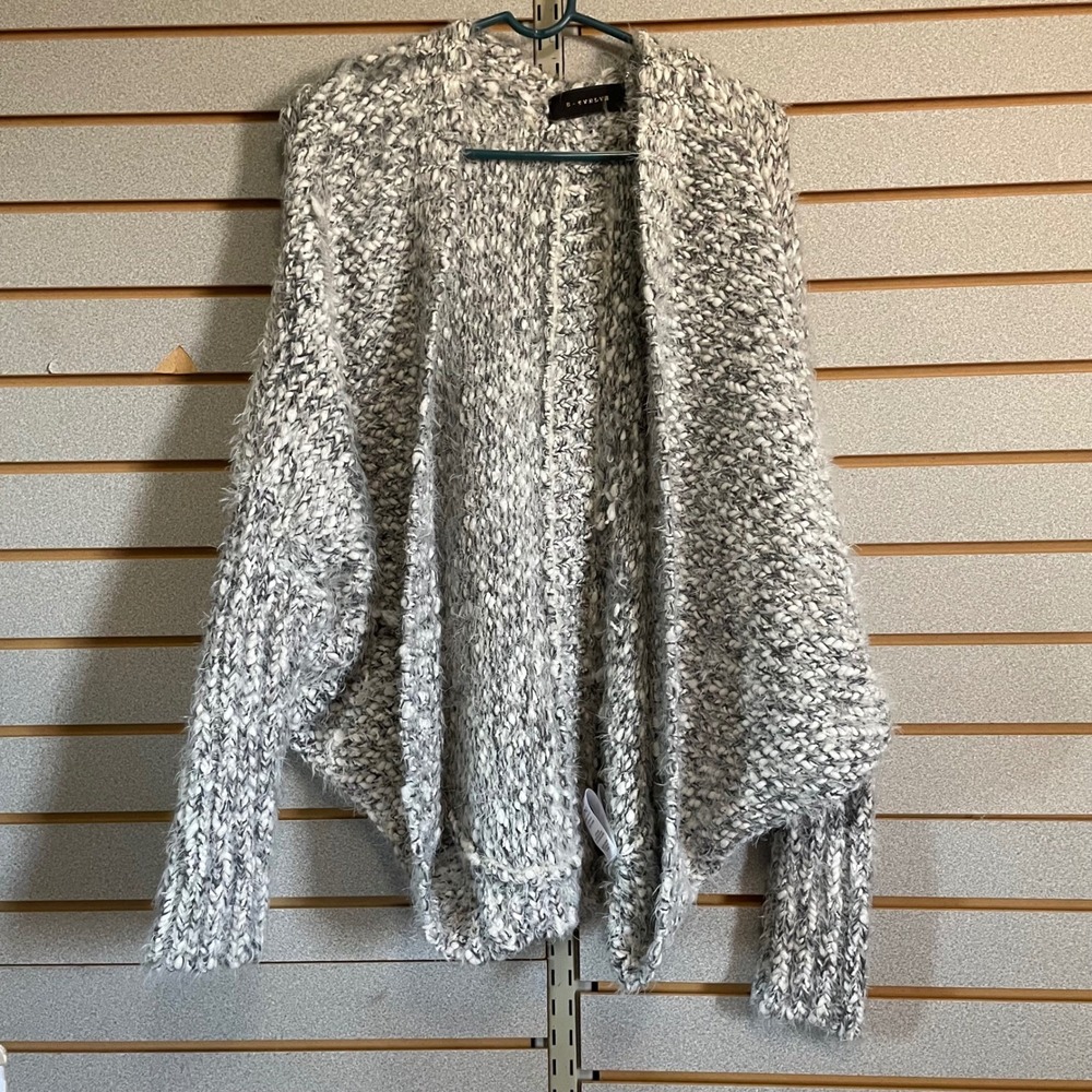 S-Twelve Open Front Knit Cardigan Small Medium Womens Gray White Wool Blend